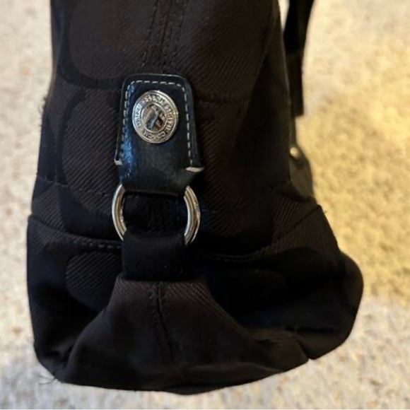 COACH EUC Black Coach Monogram Zip Top Canvas Purse Shoulder Bag - Picture 10 of 13